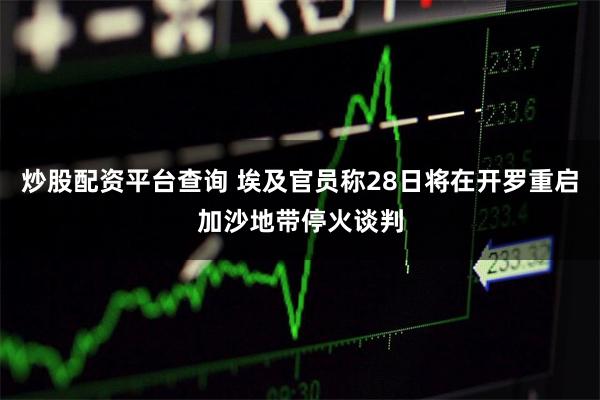 炒股配资平台查询 埃及官员称28日将在开罗重启加沙地带停火谈判
